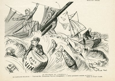 里卡多-弗洛雷斯（1878-1918）在《愤怒报》上的插图，2012年5月25日--激进主义的沉船--激进主义，海上海洋海滨，吸烟，游艇，烟草--康贝斯-埃米尔（1835-1921），安德烈-路易斯（1838-1913），佩莱坦-卡米尔（1846-1915）--图形模仿 作者 里卡多·弗洛雷斯（Ricardo Flores）