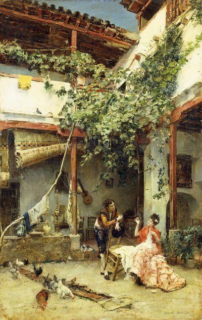 在院子里，1876年 作者 里卡多·德·马达拉佐·加雷塔