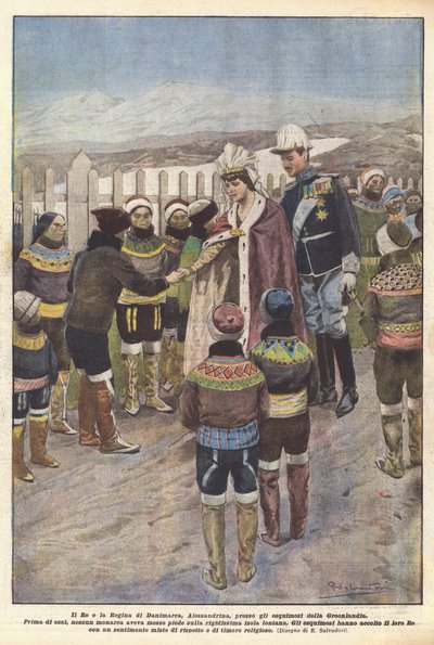 丹麦国王和王后亚历山德琳娜致格陵兰爱斯基摩人（彩色石版画） 作者 里卡多·萨尔瓦多里