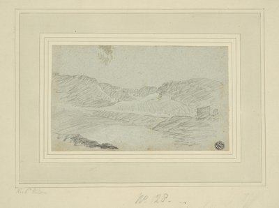 丘陵景观（木炭涂在蓝色的牛皮纸上，铺在奶油色的牛皮纸上（2层）） 作者 理查德（attr.to）威尔逊