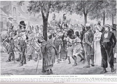 英国军队进入开普敦，插图来自&39;哈钦森的英国民族故事&39; 作者 理查德·卡顿·伍德维尔