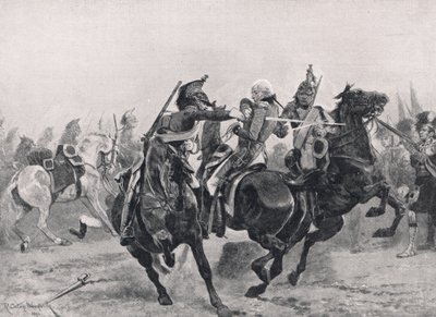 法国龙骑兵对拉尔夫·阿伯克龙比爵士的攻击，来自“英国陆地和海上战役”的插图，由卡塞尔出版，伦敦，c.1910 作者 理查德·卡顿·伍德维尔