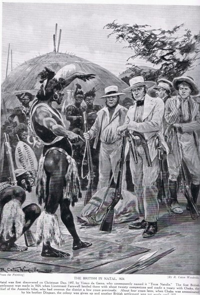 1824年纳塔尔的英国人，“哈钦森的英国故事”中的插图 作者 理查德·卡顿·伍德维尔