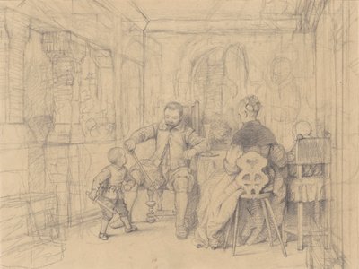 击剑课，c.1847-49（编织纸上的石墨） 作者 理查德·卡顿·伍德维尔