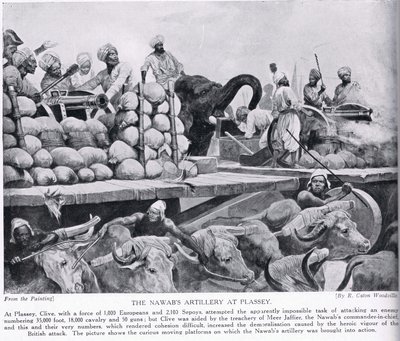纳瓦布在Plassey的炮兵，来自&39;哈钦森的英国民族故事&39;，c.1923 作者 理查德·卡顿·伍德维尔