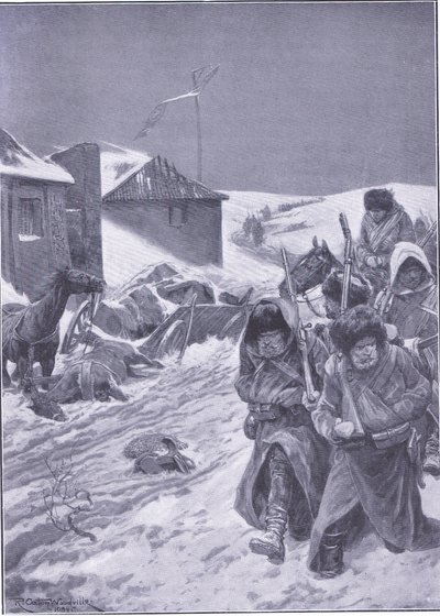 无休止的向东游行：途中熟悉的景象，插图来自日本战争的第1卷，c.1900Cassells历史 作者 理查德·卡顿·伍德维尔
