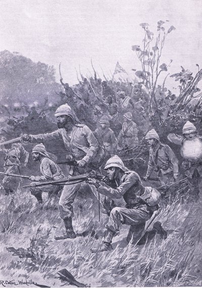 英国军队在1873年的阿散蒂战役中的进展，1915年英国陆地和海上战役的插图 作者 理查德·卡顿·伍德维尔初级