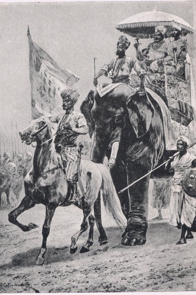 1757年6月23日在Plessey的Suraj-ud-Daula，1915年英国陆地和海上战役的插图 作者 Richard Caton Woodville junior