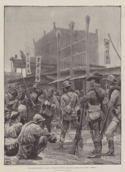 在中国的盟军，德国士兵寻找武装义和团的房子 作者 Richard Caton Woodville junior