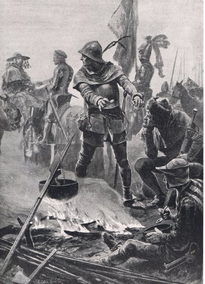 威尔士亲王于1356年9月19日在普瓦捷战役的早晨离开红衣主教de Talleyrand-Perigord，英国陆地和海上战役的插图，由Casse出版 作者 理查德·卡顿·伍德维尔初级