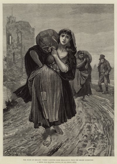 爱尔兰国家，妇女从救济委员会携带家庭膳食袋 作者 Richard Caton Woodville junior