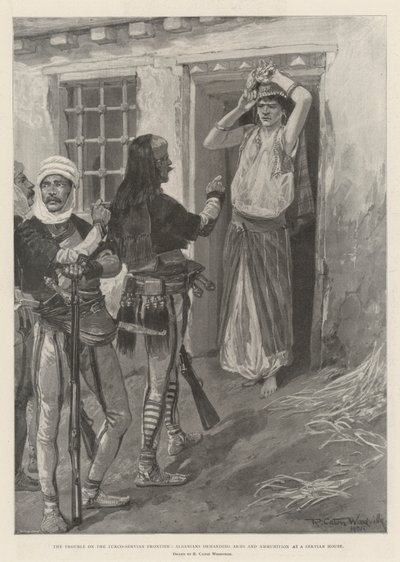 Turco-Servian边境的麻烦，阿尔巴尼亚人在Servian House要求武器和弹药 作者 Richard Caton Woodville junior