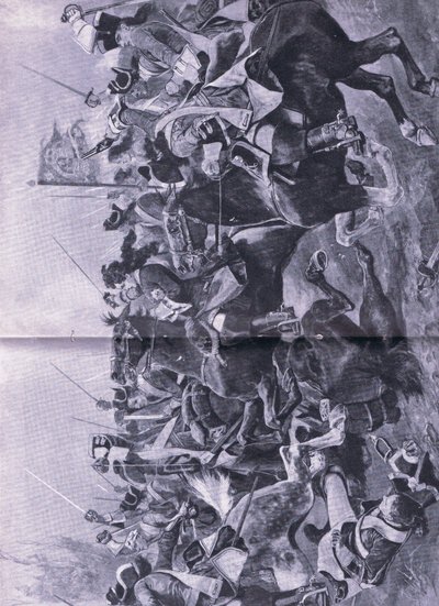 1706年5月3日，拉米勒斯战役中的骑兵冲突，英国陆地和海上战役的插图，1915年 作者 理查德·卡顿·伍德维尔初级
