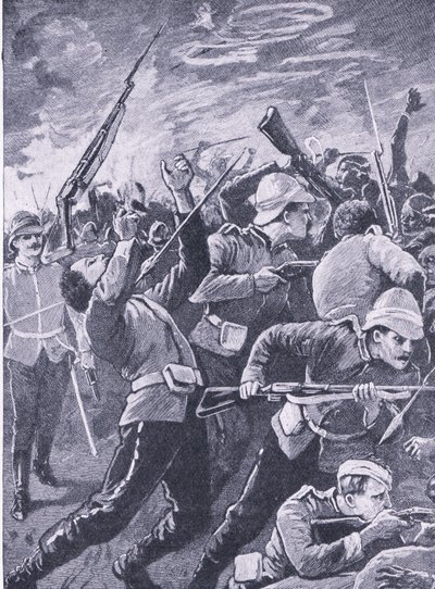 Rorkes漂移的防御，从陆地和海上的英国战斗的插图，1915年 作者 理查德·卡顿·伍德维尔初级