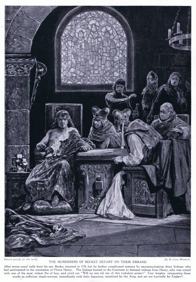 贝克特的凶手离开他们的差事，1920年代 作者 Richard Caton Woodville junior