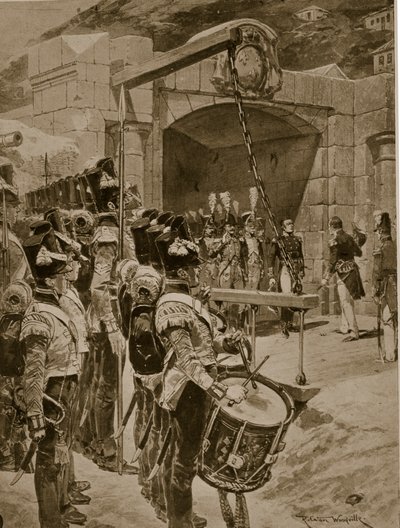 1810年毛里求斯岛向英国投降，插图来自&39;哈钦森的英国民族故事&39;，c.1923 作者 理查德·卡顿·伍德维尔初级