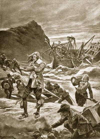 1609年的百慕大失事，“哈钦森的英国民族故事”中的插图，c.1923 作者 理查德·卡顿·伍德维尔初级