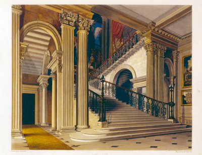 Stair Case，白金汉宫，来自&39;皇家住宅的历史&39;，由William James Bennett（1787-1844）雕刻，William Henry Pyne（1769-1843），1819年 作者 理查德·卡特莫尔