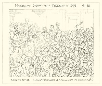 1849年，铁路会议，股东在宣布股息为2.5便士的情绪 作者 理查德·道尔