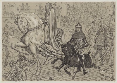 黑人王子爱德华与他的囚犯法国国王约翰进入伦敦（aquatint） 作者 Richard Doyle