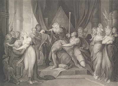 李尔王赶走他的女儿科迪莉亚 莎士比亚，K...，1792年首次出版，1852年再版。 作者 理查德·厄洛姆（Richard Earlom）