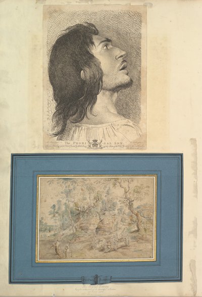Aedes Walpolianae的叶子上装着一幅印刷品和一幅画：头部轮廓...，1620-1766年 作者 理查德·厄洛姆（Richard Earlom）