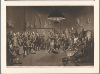 1768 年，皇家艺术学院的室内装饰与 mannelijk naaktmodel 相结合
国王于 1768 年建立的皇家艺术学院（物品上的标题） 作者 罗伯特·塞耶