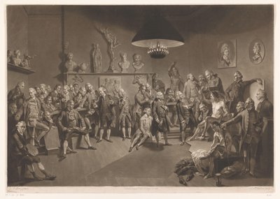 1768 年，皇家学院成员在室内与男性裸体模特合影 作者 罗伯特·塞耶