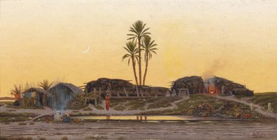 突尼斯的《 ArabischesDörfchen》背面有一个村庄的夜晚气氛 作者 理查德·福克斯（Richard Fuchs）
