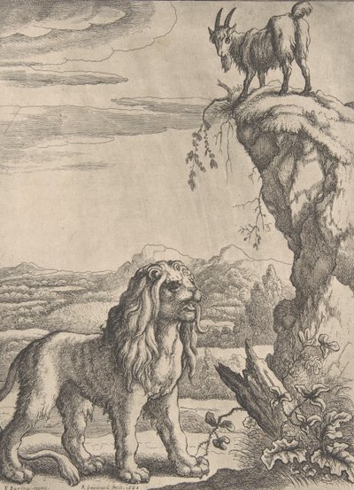 里昂和孩子》，摘自奥吉尔比的《伊索寓言》，1668年。 作者 理查德·盖伍德