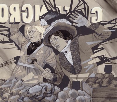 女权运动者打破窗户（水粉画纸） 作者 理查德·胡克