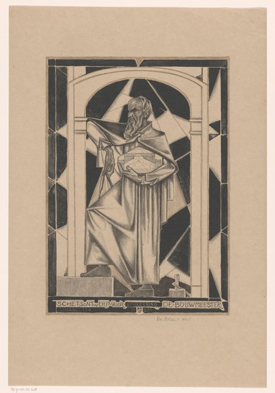 建造大师（物品上的原始标题） 绘画《建造大师》的草图设计（对象上的标题） 作者 理查德·尼古拉斯·罗兰·霍尔斯特（有艺术家签名）