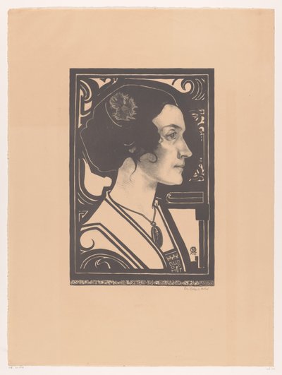 一位不知名女性的肖像
彩色玻璃肖像设计草图（标题在实物上） 作者 理查德·尼古拉斯·罗兰·霍尔斯特（有艺术家签名）