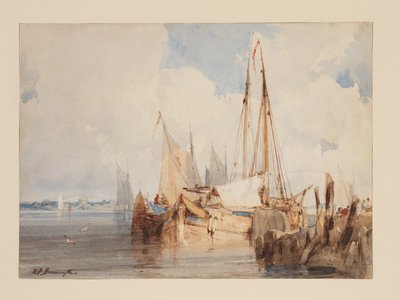Fishing Boats moored in an Estuary, c.1825 (watercolor on paper) 作者 理查德·帕克斯·博宁顿
