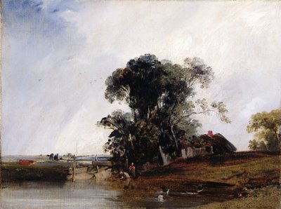 有池塘的风景，约1825-26（布面油画） 作者 理查德·帕克斯·博宁顿