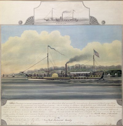 Hudson River Steamboat&39;Clermont&39;，1858年（纸上装纸） 作者 理查德·瓦里克·德威特