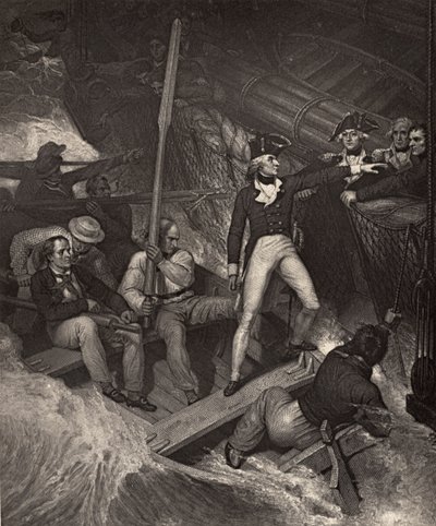 尼尔森中尉自愿参加暴力大风奖，来自罗伯特·绍西（1772-1843）的“纳尔逊的生活”插图首次出版1813年 作者 理查德·韦斯特尔