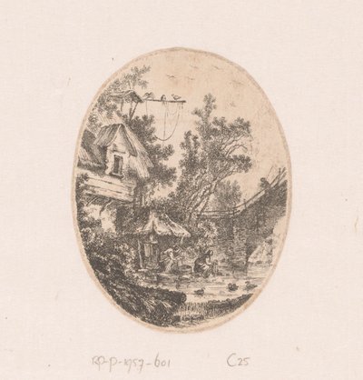 Gezicht op een rivier waarin vrouwen de was doen Verzameling van uitzichten, landschappen, antieke fragmenten en historische onderwerpen (series title) Recueil de griffonis, de vues, paysages, fragments antiques et sujets historiques (series title) 作者 让-巴蒂斯特·勒普林斯