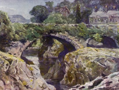 老桥，Bettws-y-Coed（彩色印刷）。 作者 罗伯特（后）福勒