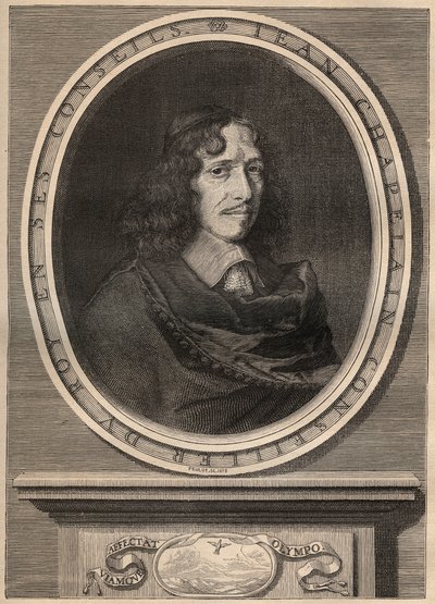法国诗人Jean Chapelain（1595-1674）的肖像--版画--Jean Chapelain（1595-1674）法国诗人和文学评论家--Nanteuuil的版画和Peulot的坟墓。 作者 罗伯特（后）南特伊