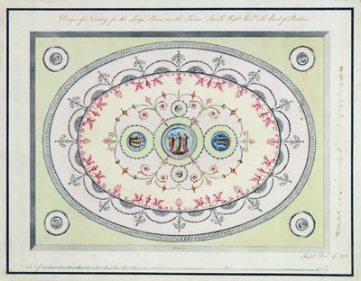 1772年Headfort House女士厅的天花板设计（wc，纸上的墨水笔和墨水） 作者 罗伯特·亚当
