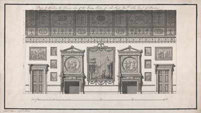 Headfort House，吃客厅，烟囱边（笔和黑色墨水，用铅笔在纸上洗） 作者 罗伯特·亚当