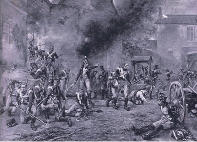 1815年6月18日Hougoumont的防御，1915年英国陆地和海上战役的插图 作者 罗伯特·亚历山大·希林福德