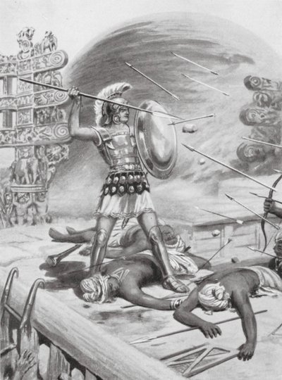 亚历山大大帝的壮举，公元前 326 年（石版画） 作者 罗伯特·安布罗斯·杜德利