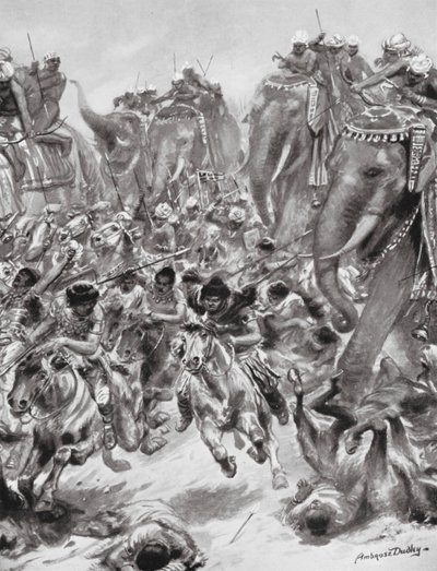 公元 528 年击败埃夫塔尔人或白匈奴人（石版画） 作者 罗伯特·安布罗斯·杜德利