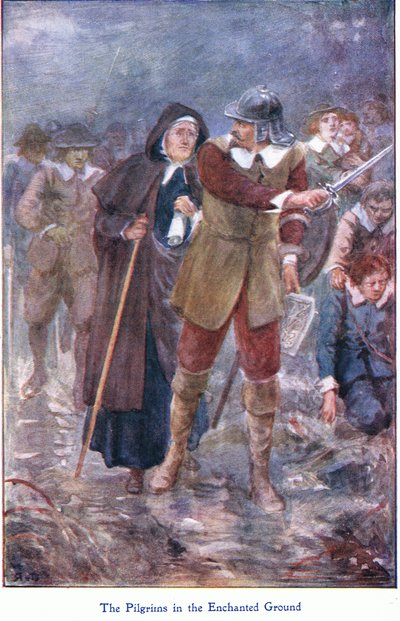 《朝圣者在魔法之地》，摘自 John F Shaw & Co 出版的《朝圣者进步》，约 1900 年（彩色平版印刷） 作者 罗伯特·安布罗斯·杜德利