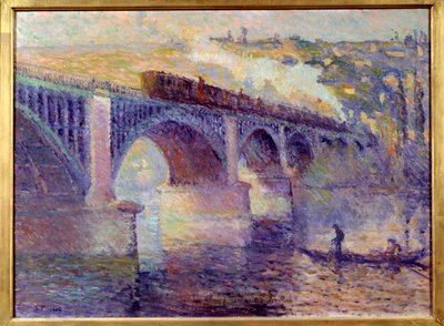 Le pont aux Anglais，日落 罗伯特·平雄 (Robert Pinchon，1886-1943) 的绘画，二十世纪的太阳。 0.52x0.73 m 鲁昂美术博物馆 作者 罗伯特·安托万·平琼