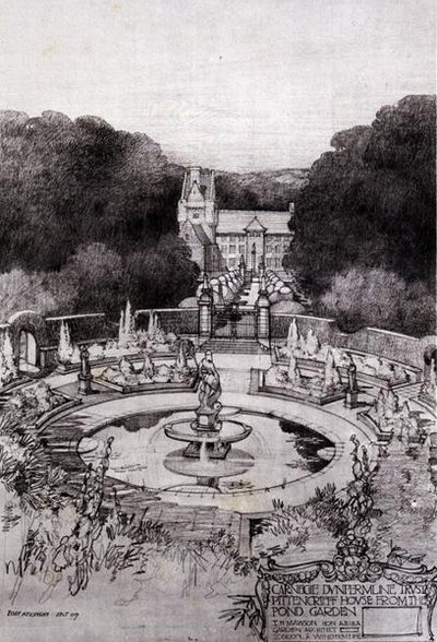 池塘花园中的皮滕克里夫之家，摘自托马斯·莫森的《城市规划研究》 作者 罗伯特·阿特金森