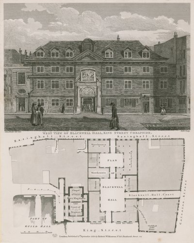Blackwell Hall，King Street，Cheapside的西视图 作者 罗伯特·布莱默尔·施内伯贝利