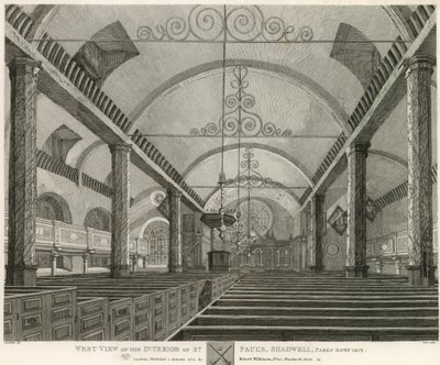 圣保罗内部的西部视图，Shadwell，伦敦，在1817年取下 作者 罗伯特·布莱默尔·施内伯贝利